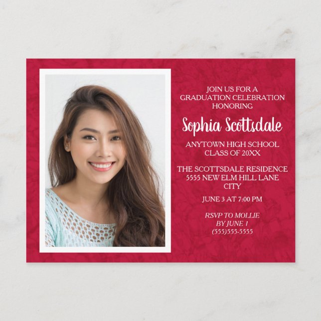 Red White Custom Photo Graduation Party Invitation (Front)