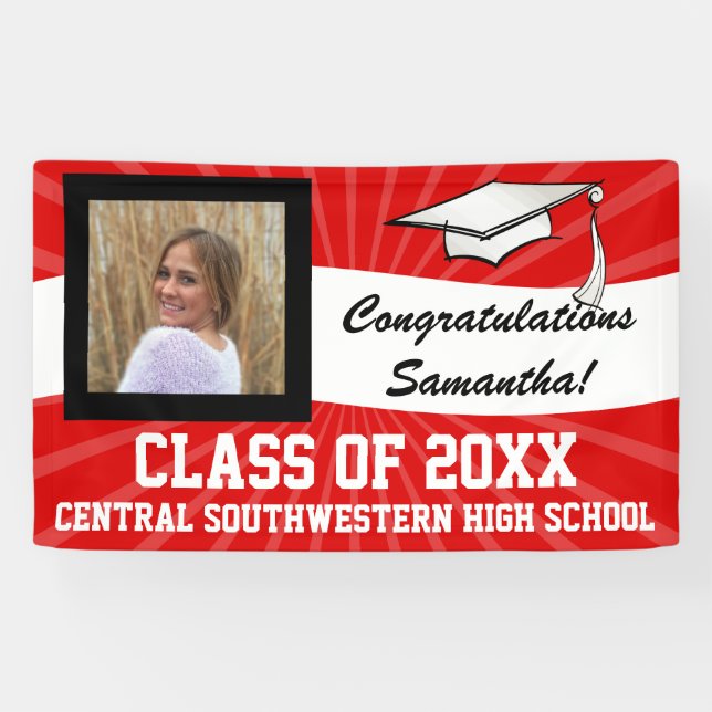 Red White Custom Photo Graduation Sign (Horizontal)