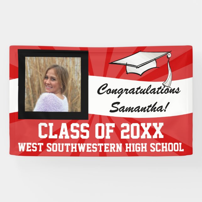 Red/White Custom Photo Graduation Sign (Horizontal)