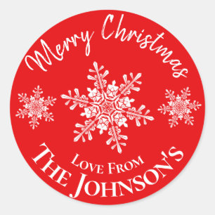 Red White Customisable Family Merry Christmas Classic Round Sticker