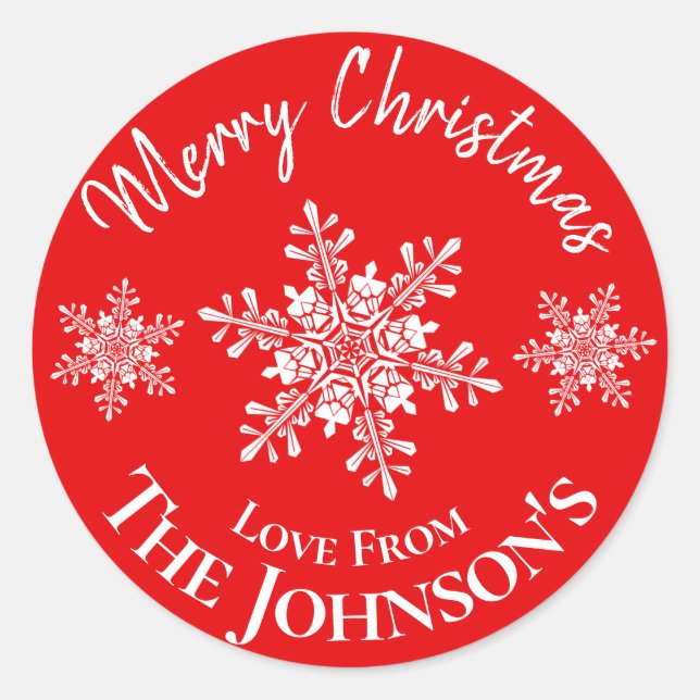 Red White Customisable Family Merry Christmas Classic Round Sticker (Front)