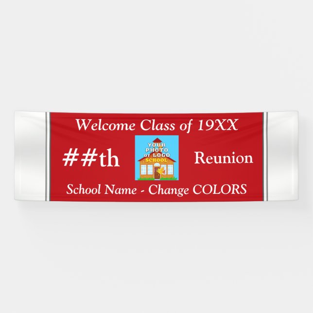 Red White Customisable School Reunion Banner (Horizontal)
