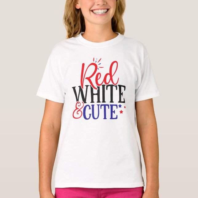Red White Cute 4th July T-Shirt for Kids (Front)
