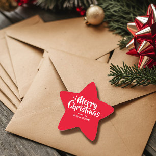 Red White Cute Font Merry Christmas Custom Star Sticker