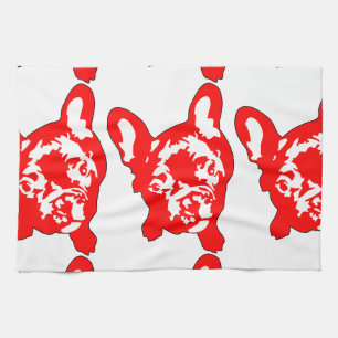 Red White cute French Bulldog Tea Towel