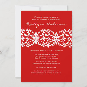 Red & White Damask Bridal Shower Invitation
