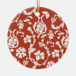 Red & White Damask Floral Ceramic Tree Decoration