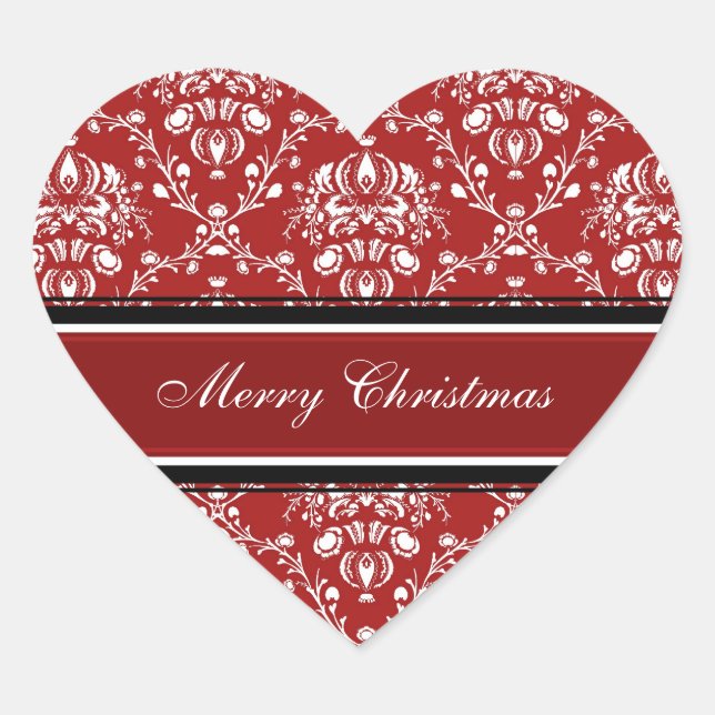 Red White Damask Merry Christmas Stickers (Front)