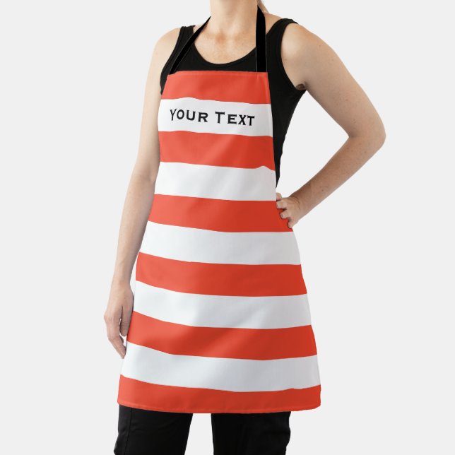 Red & White Deckchair Stripes Personalised Apron (Insitu)