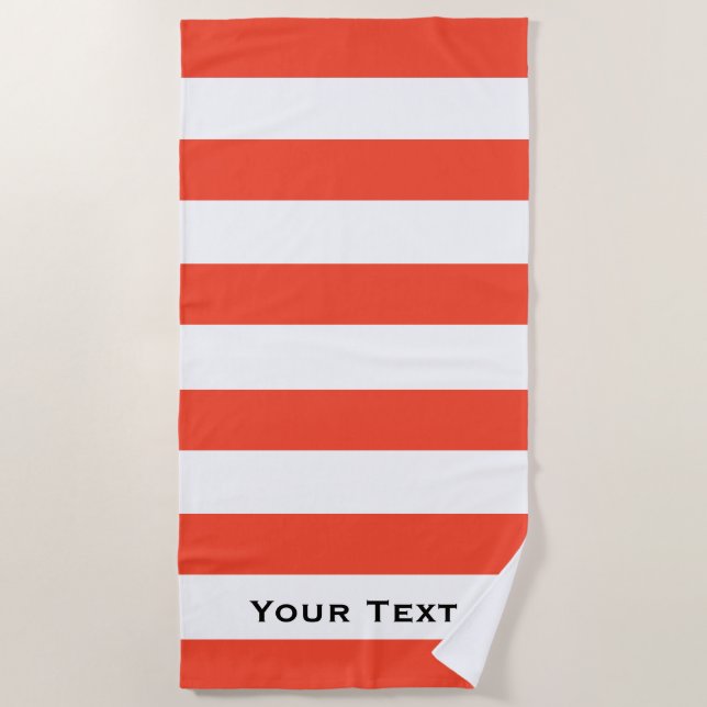 Red & White Deckchair Stripes Personalised Beach Towel (Front)