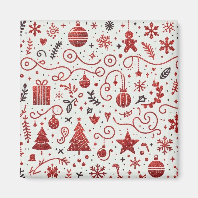 Red White Decorative Holiday Magnet (Front)