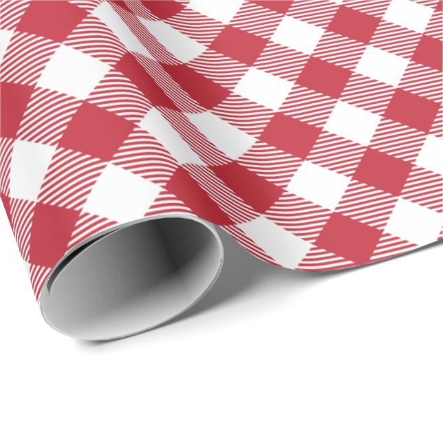 Red White Diagonal Buffalo Plaid Tartan Pattern  Wrapping Paper (Roll Corner)