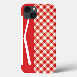 Red & White Diagonal Gingham. iPhone 13 Case