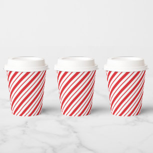 Red & White Diagonal Stripes Holiday Christmas Paper Cups