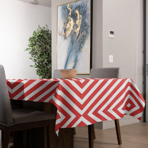 Red White Diagonal Stripes Tablecloth
