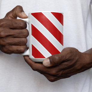 Red White Diagonal Stripes Two-Tone Coffee Mug