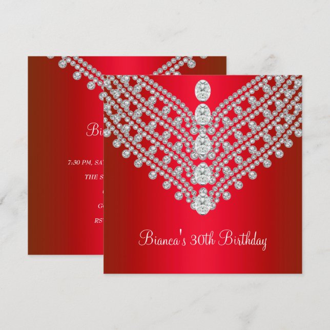 Red White Diamond Jewel 30th Birthday Party Invitation (Front/Back)