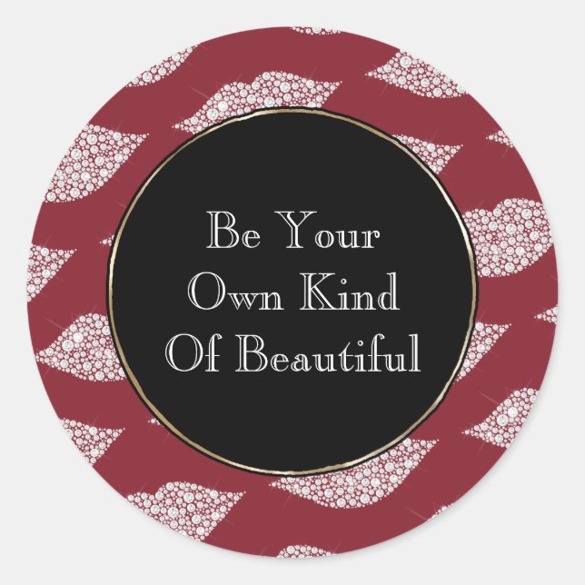 Red White Diamond Lips Classic Round Sticker (Front)