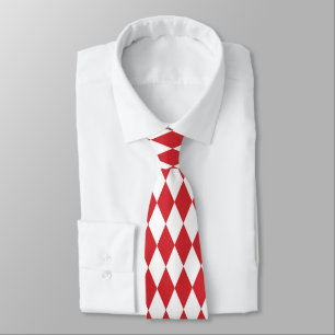 Red & White Diamond Shapes Retro Neck Tie