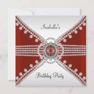 Red White Diamonds Jewels Birthday Party Invitation