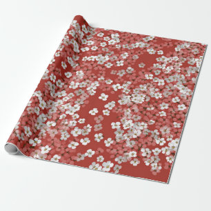 Red White Ditsy Flower Pastel Boho 70s Vintage Wrapping Paper
