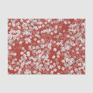 Red White Ditsy Pastel Boho 70s Vintage Floral Tissue Paper