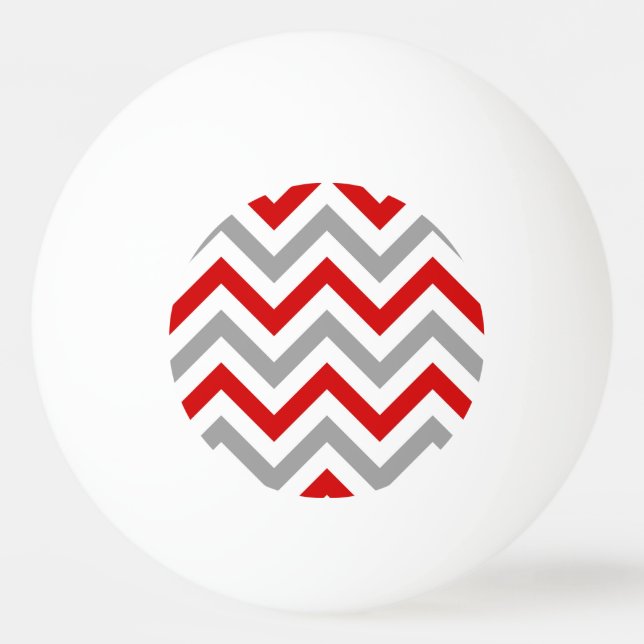 Red, White, Dk Grey Large Chevron ZigZag Pattern Ping Pong Ball (Front)