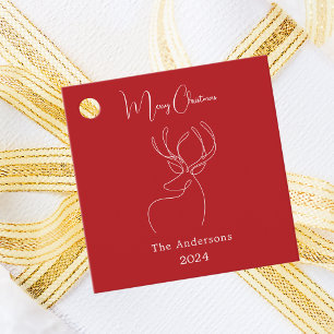 Red white doodle reindeer modern Christmas Favour Tags