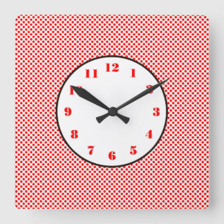 Red White Dots Black Trim Square Wall Clock