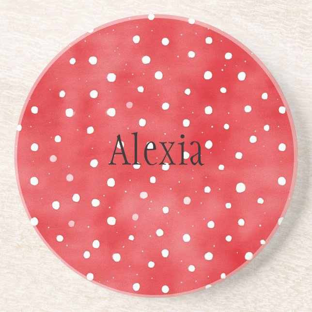 Red White Dots Coaster (Front)