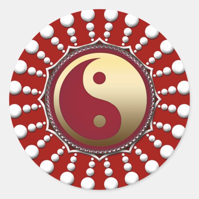 Red&White Dots Golden Yin Yang Sticker (Front)