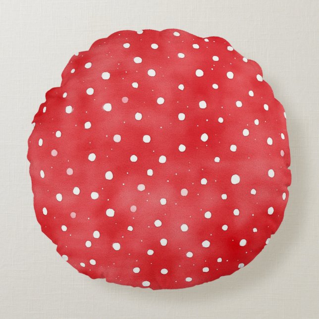 Red White Dots Ladybugs Round Cushion (Front)