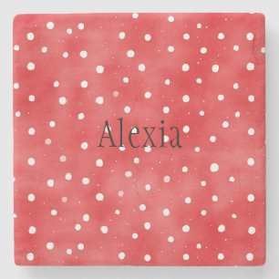 Red White Dots Stone Coaster
