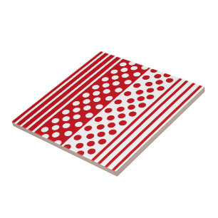 Red White Dots Striped Ceramic Tile - Your Coilors
