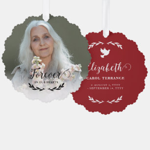 Red White Dove Forever In Our Hearts Photo Tree Decoration Card