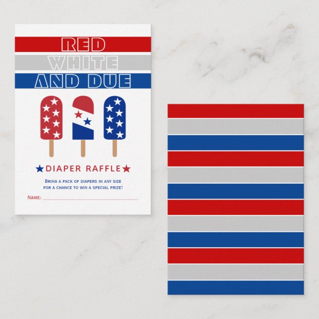 Red White Due 4th July baby shower diaper raffle Enclosure Card (Front/Back)