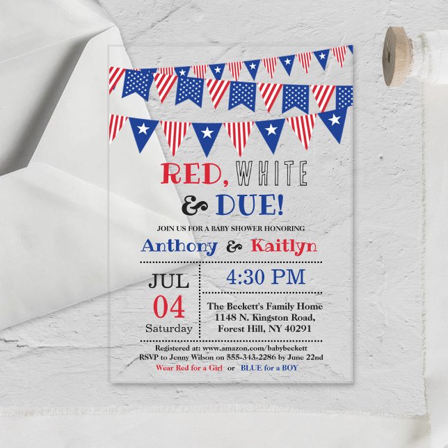 Red, White & Due! 4th Of July Baby Shower Acrylic Invitations (Creator Uploaded)