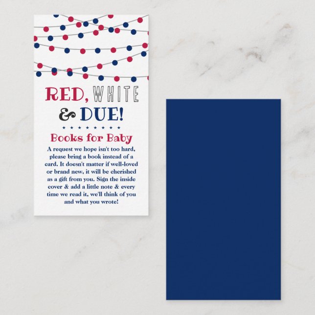 Red, White & Due! 4th Of July Baby Shower Book Enclosure Card (Front/Back)