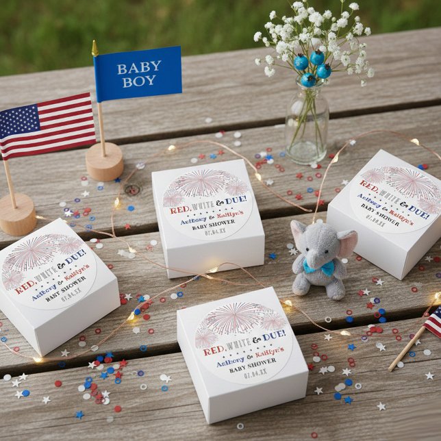 Red, White & Due! 4th Of July Baby Shower Classic Round Sticker (Creator Uploaded)