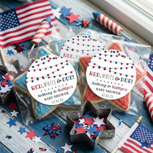 Red, White & Due! 4th Of July Baby Shower Classic Round Sticker