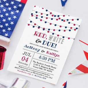 Red, White & Due! 4th Of July Baby Shower Invitation