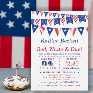 Red, White & Due   4th Of July Baby Shower Invitation