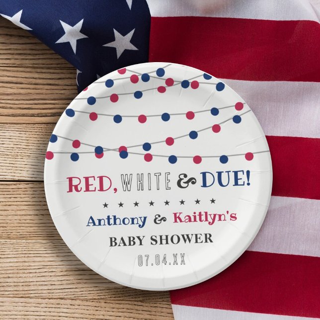 Red, White & Due! 4th Of July Baby Shower Paper Plate (Creator Uploaded)