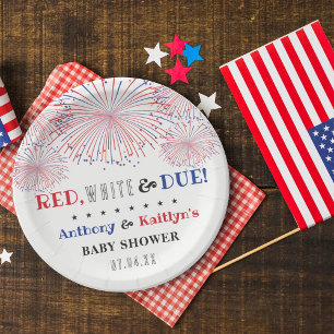Red, White & Due! 4th Of July Baby Shower Paper Plate