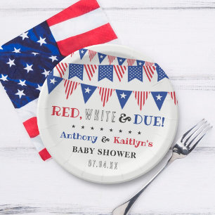 Red, White & Due! 4th Of July Baby Shower Paper Plate