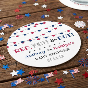 Red, White & Due! 4th Of July Baby Shower Round Paper Coaster