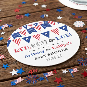 Red, White & Due! 4th Of July Baby Shower Round Paper Coaster