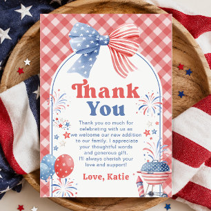 Red White & Due 4th of July Baby Shower Thank You Card