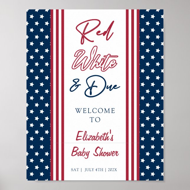 Red White & Due 4th of July Baby Shower Welcome Poster (Front)