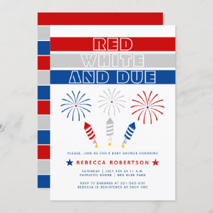 Red White Due 4th of July firecrackers baby shower Invitation